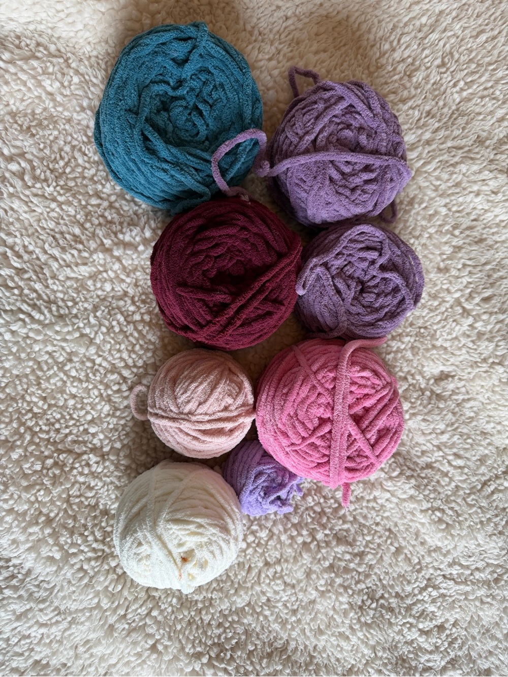 Plush Chenille Yarn Bundle in Teal, Plum, Pink, Cream Bernat